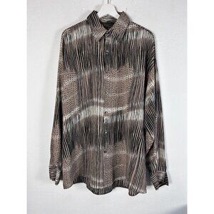 VTG Monzini Collection Mens Zebra Print Button-Up Long Sleeve Shirt Large Beige
